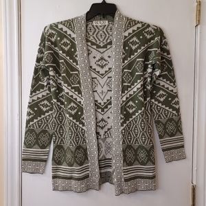 Pink Rose Women's Size S Southwestern Tribal Aztec Green Lightweight Cardigan